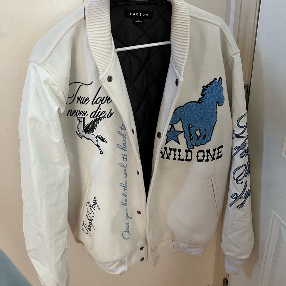 Wild One Vintage Blue & White Varsity Jacket Letterman True Love Never Dies